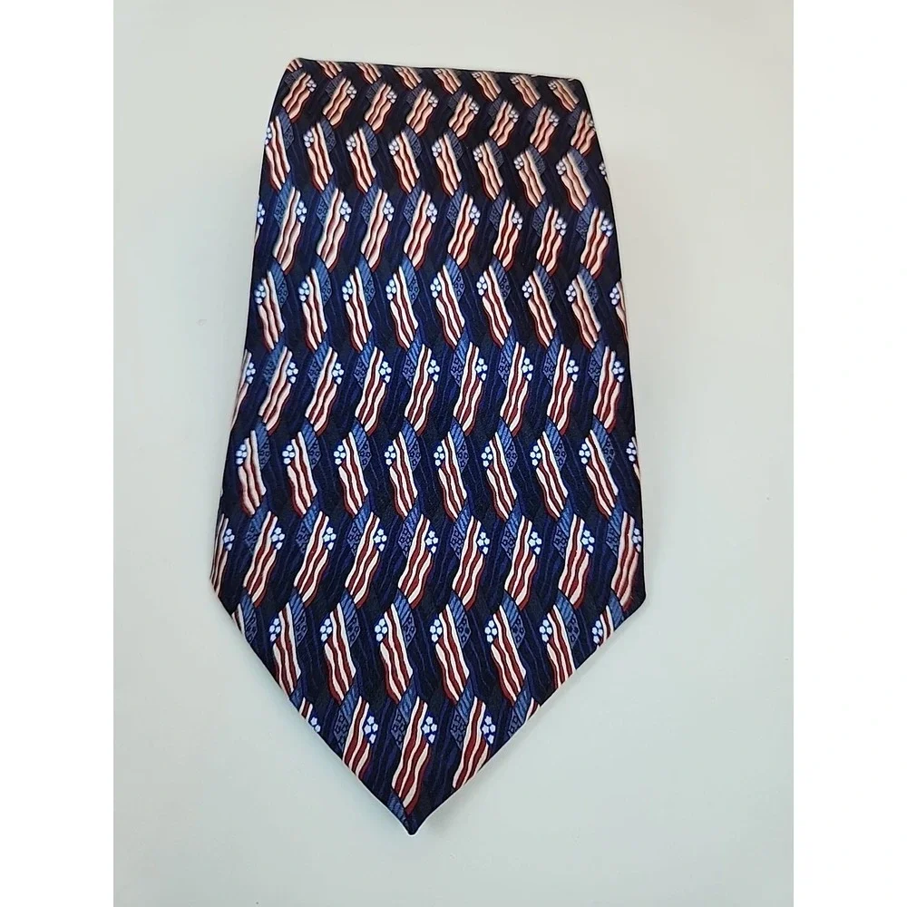 Stonehenge Men's Silk Necktie American Flag Geometric USA Red White Blue Tie‎